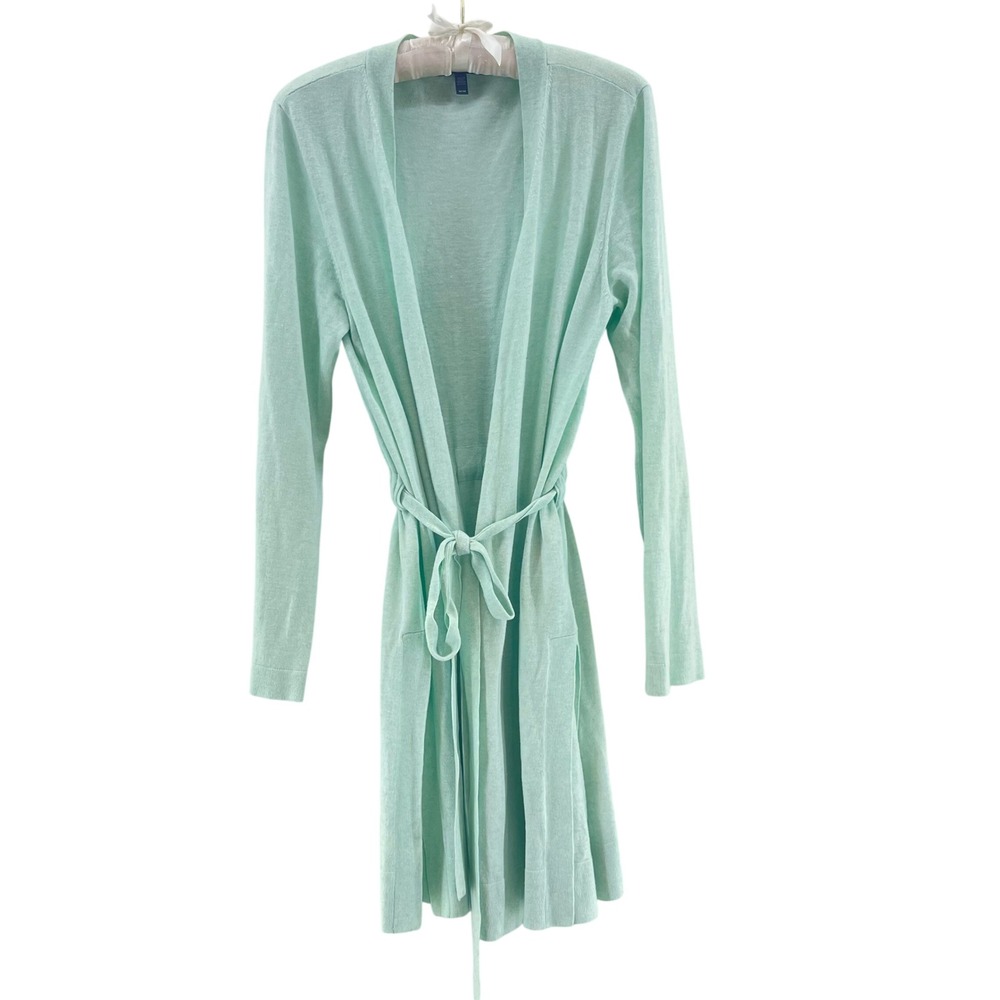 Eileen Fisher Long Cardigan Womens M Mint Green Silk Blend Belted Lightweight